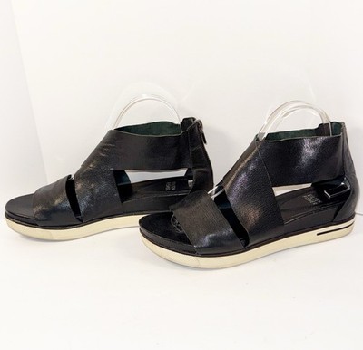 Eileen Fisher Sport Platform Sandal Black Tumbled Leather Sneaker Lagenlook Sz 9