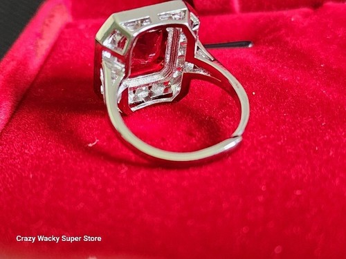 Natural Red Garnet 18 K White Gold Filled Adjustable Ring - Picture 2 of 4