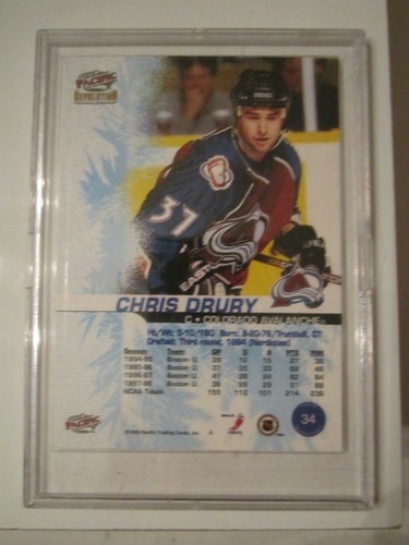 1999 CHRIS DRURY #34 PACIFIC TRADING CARD NHL HOCKEY CARD AUTOGRAPHED - BBA-21 - Picture 2 of 2