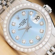 Rolex Donna Data 6917 Ghiaccio Diamante Blu 18K Oro Bianco Acciaio Inox Orologio