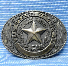 State Of Texas Belt Buckle Western Cowboy Cowgirl Star Scroll Vtg 80s TGABC.B247