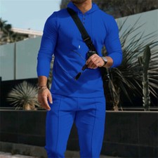 Men Waffle Tracksuit Outfit 2-Piece Set Long Sleeve Shirt and Pants Set