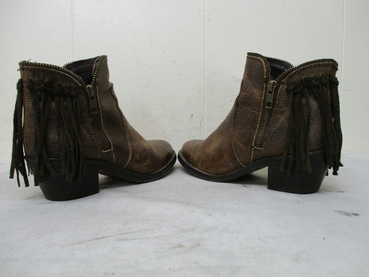 Circle G Distressed Brown Leather Zip Fringe Ankle Cowboy Circle G Distressed Brown Leather Zip Fringe Ankle Cowboy
