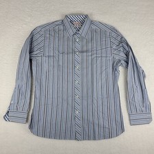 Ted Baker Endurance Shirt Mens 16.5 Blue Gray Striped Superfine Cotton Button Up