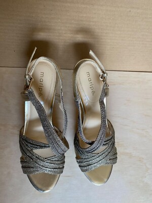 Maripe Women's Gold Champagne Glitter Strap Shoes Size ZARA