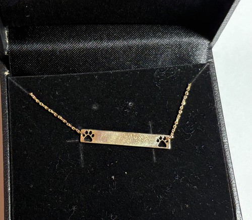 Midas 14k Yellow Gold Pawprint Dog Cat Love Bar Chain Necklace 2.65g