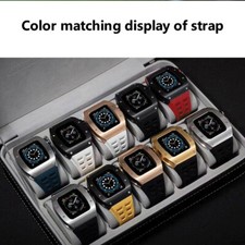 For Apple Watch 9 8 7 44mm/45mm Mod Kit Stainless Steel Metal Case Rubber Band