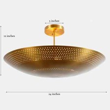 Brass Perforated Ceiling Flush Mount Pendant Light Fixture Mid Century Style