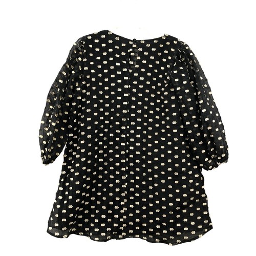 Zara Girls 4T-5T Black Dress Puff Sleeve Chiffon Gold Polka Dot Formal Party - Picture 2 of 8