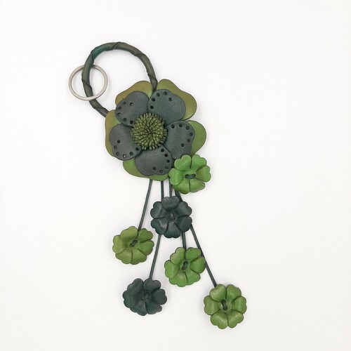 Jumbo Leather Flower Keychain Artificial Genuine Thai Handmade Keyring Handbag