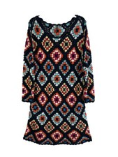 Vintage Y2K Crochet Knit Rainbow Grandma Square Dress Womens Large Boho Rave