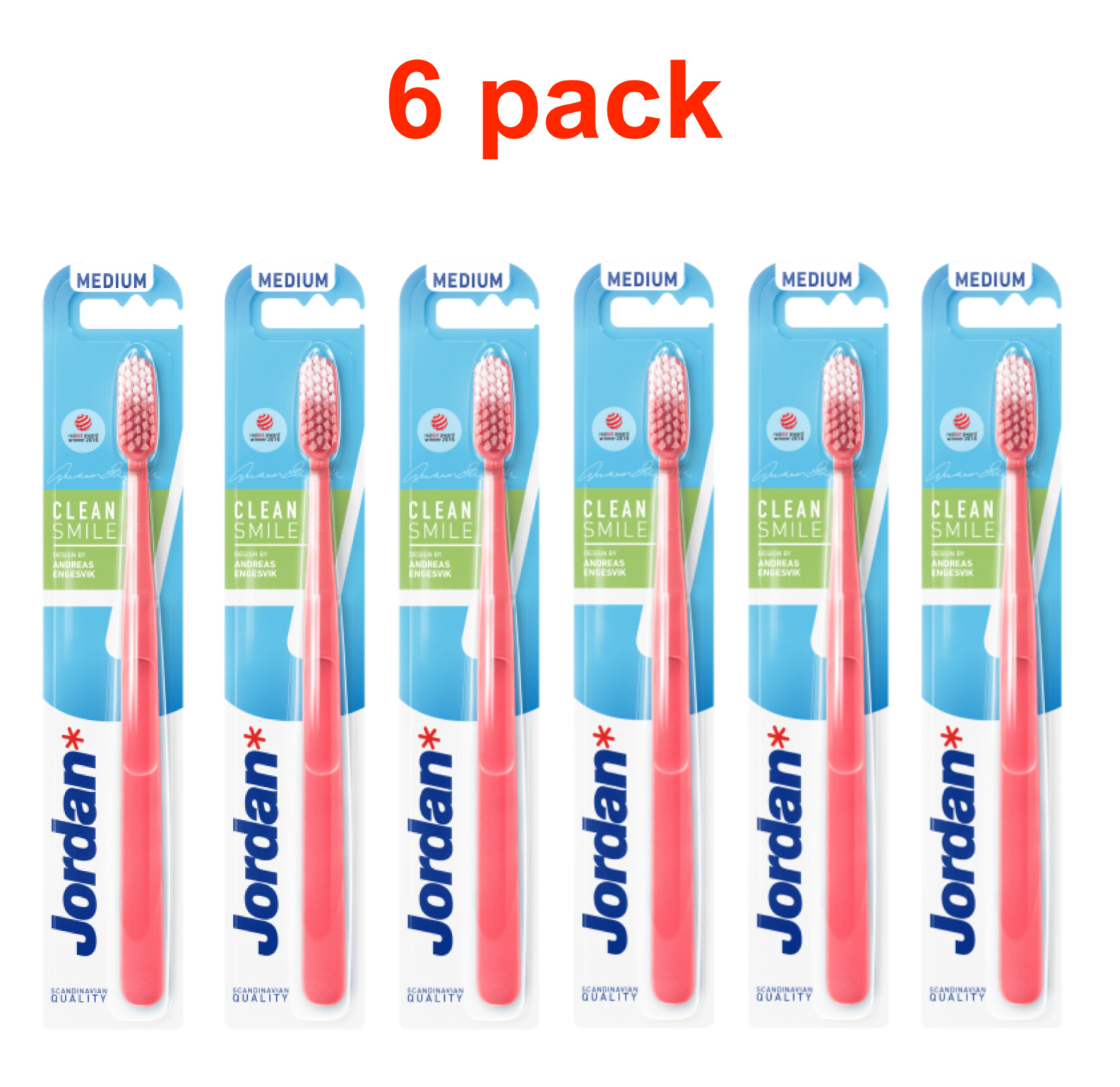 6x JORDAN CLEAN SMILE  Toothbrush, medium soft