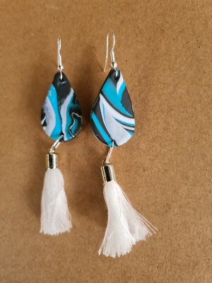 Handmade Polymer Clay blue White Marble earrings Australia
