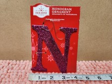 Holiday Time Christmas Ornament Monogram Letter "N" Ornament Purple Glitter 4"