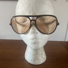 Vintage Hang Ten Brown Yellow Pilot Striped Sunglasses Frames Japan