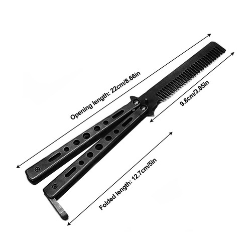 Portable Foldable Comb - Stainless Steel Practice Training Butterfly Knife Comb - Picture 6 of 21