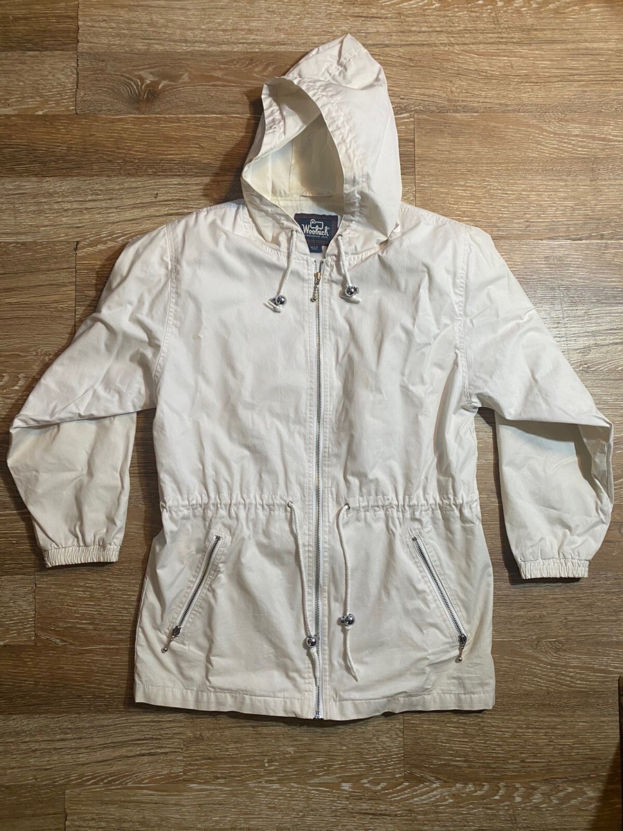 Woolrich Women S White Zip-up Cotton Nylon Rain Coat