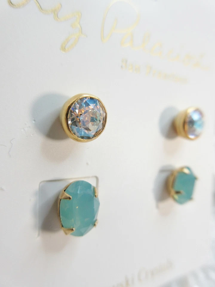 14K GP Liz Palacios DOS Pares Halo Azore Color y Ópalo del Pacífico Pendientes NUEVO Foto 3 de 4