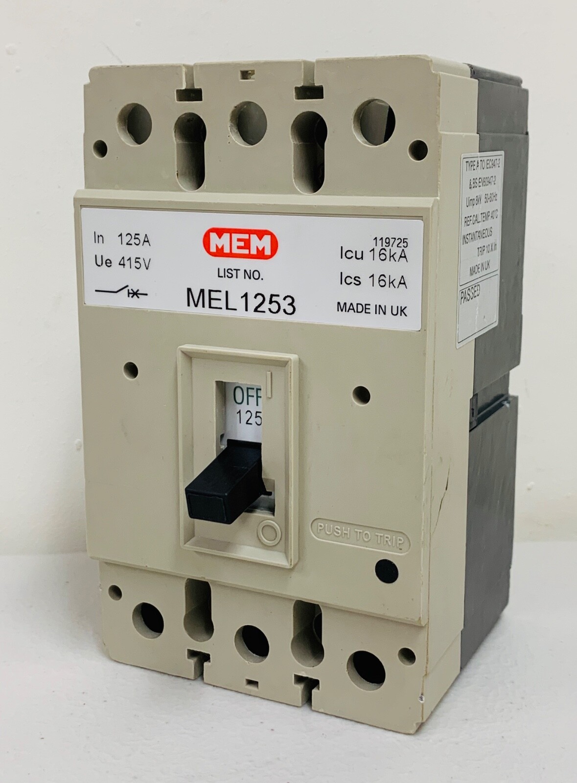 MEM 125 Amp MEL1253 MCCB 125A TP Triple Pole 3 Phase Bill TLE1253 Memshield 2