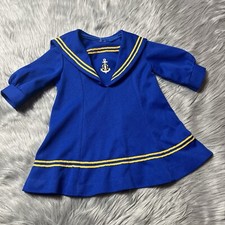 Vintage Toddler Girls Blue Yellow Polyester Sailor Dress