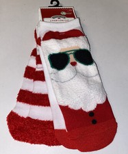 Holiday Time Women's Low Cut Socks Santa Stripes 2 Pair Shoe Size 4-10