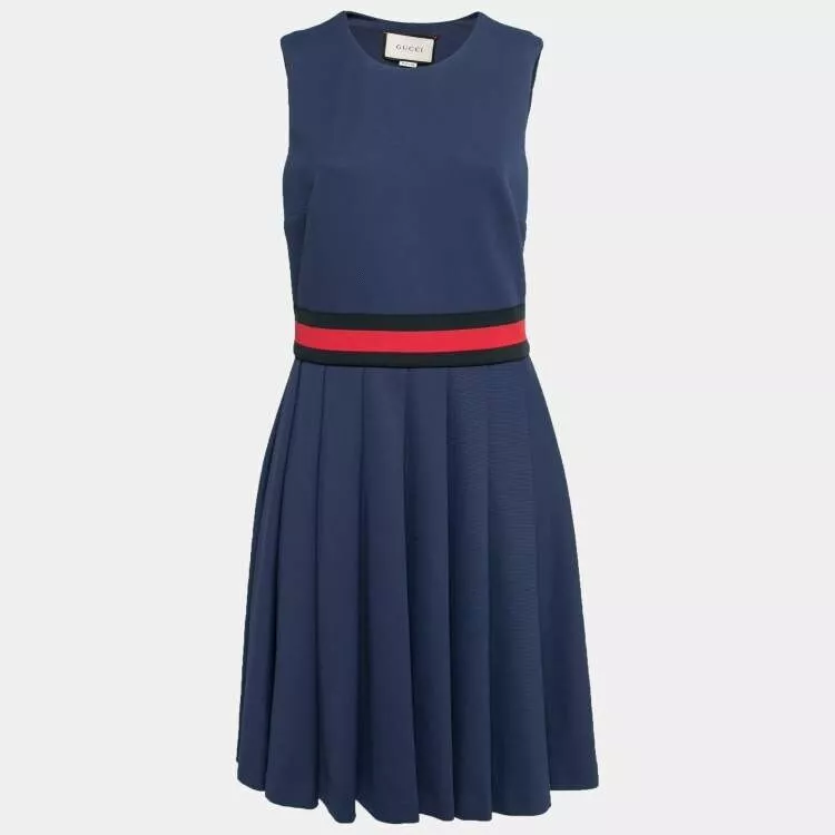 Robe plissée détaillée à rayures bleues Gucci bleu marine XL
