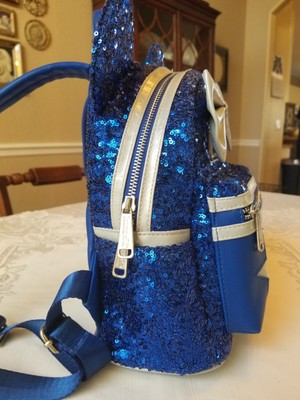 Disney Parks Loungefly mini backpack bag Blue Sequin silver  display picture 3