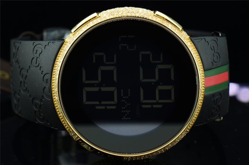 New Mens Custom Yellow Full I-Gucci Digital Ya114207 White Diamond Watch 2.5CT. - Picture 5 of 11