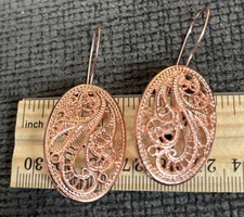 Rose Gold Filigree Teardrop 1" Hook Lightweight Earrings