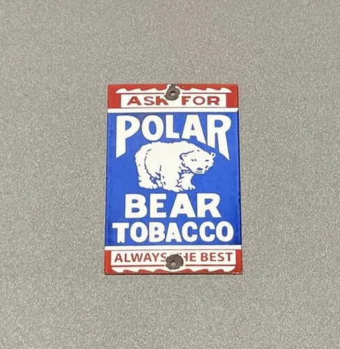 VINTAGE POLAR TOBACCO BEAR PALM DOOR PUSH PORCELAIN SIGN CAR GAS OIL TRUCK