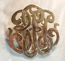 Jeri Lou Scarf Clip Gold Tone Monogram Design Vintage