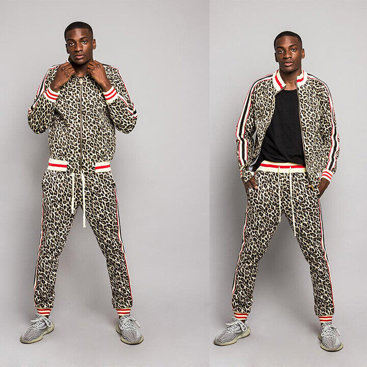 Men's Leopard Track Suit Set with Waistband Track Men's Leopard Track Suit Set with Waistband Track
