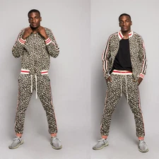 Men's Leopard Track Suit Set with Waistband Track Pants&Jacket   S~5XL     ST567