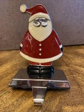 Stocking Hanger Silvertone White, Red 4.5X6" Metal Santa Stocking Holder Heavy 