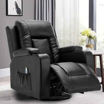 COMHOMA Leather Chair Rocker with Heated Massage Ergonomic 360 Degree Swivel Single Sofa