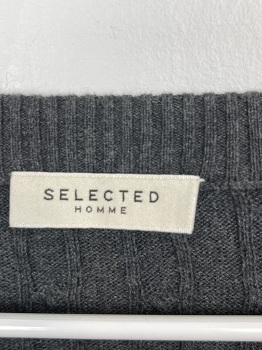 Selected Homme Mens XXL Gray Crew Neck Cable Knit Sweater 100% Cotton CR - Picture 4 of 10