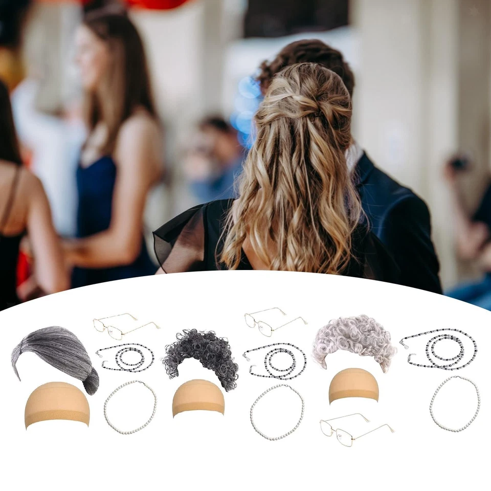 Set di parrucche da vecchia signora, parrucca da nonna pratica e di alta - Immagine 2 di 2