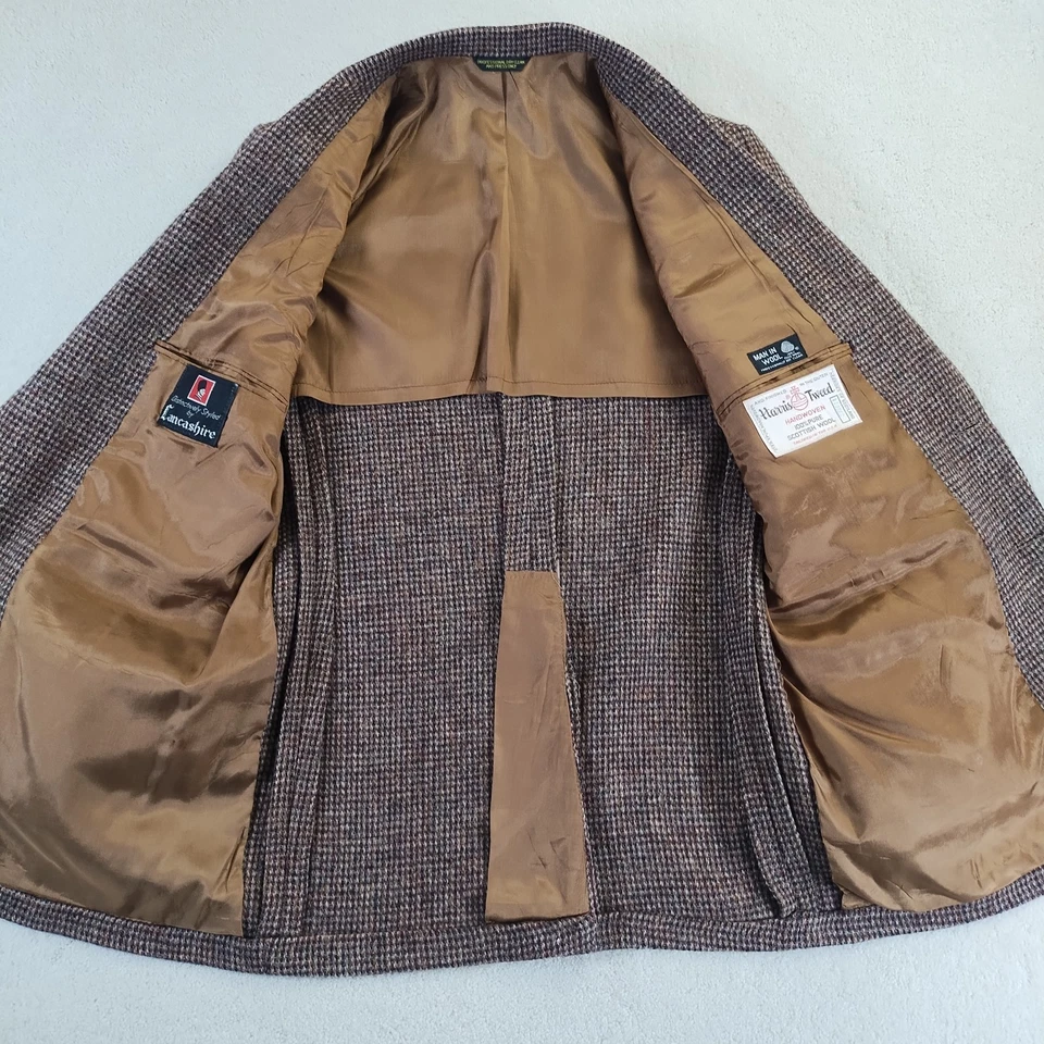 Blazer Harris Tweed Para Hombre 40S Marrón Lana Pata de Gallo 2 Botones Abrigo Deportivo EE. UU. Foto 4 de 4