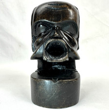 "Cenicero facial tribal de madera tallada a mano de colección Tiki boca para fumar 6"" arte popular"
