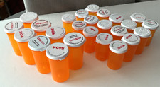 FREE SHIPPING - 25 Amber Prescription Rx Bottles - 2 sizes - snap off lids