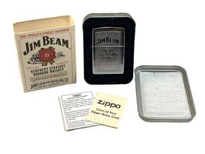 Vintage Zippo Jim Beam Bourbon High Polish Chrome Lighter 2002 Made in USA Box