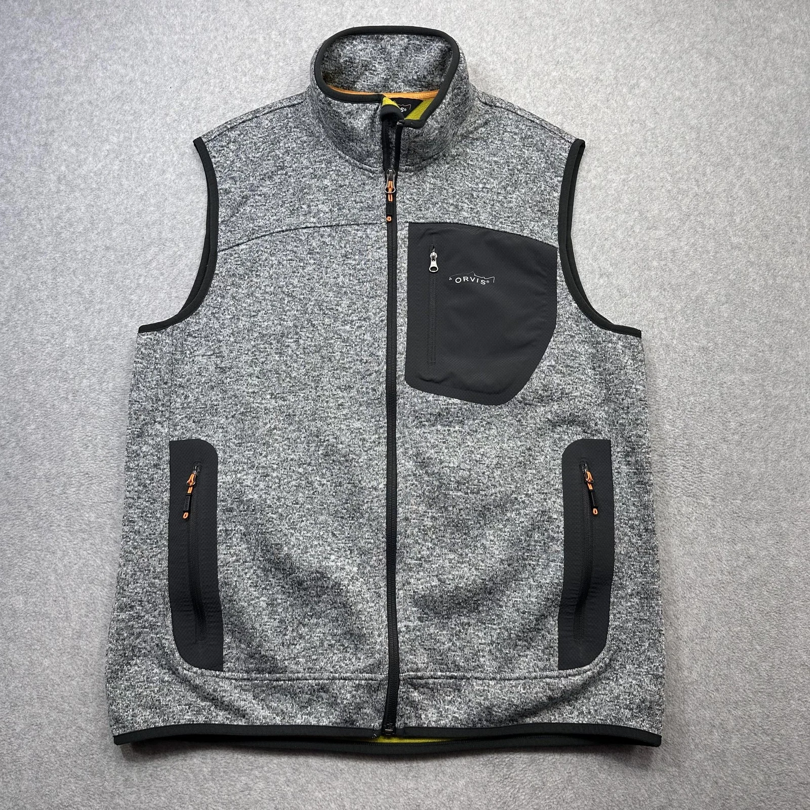 Orvis R65 Sweater Fleece Vest Mens Medium Gray Zip Performance Hiking 2F8E
