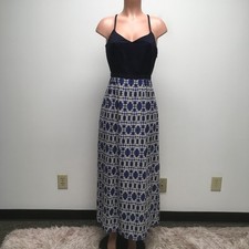 J Crew Womens Navy Printed Skirt Boho V-Neck Spaghetti Strap Slit Maxi Dress 2