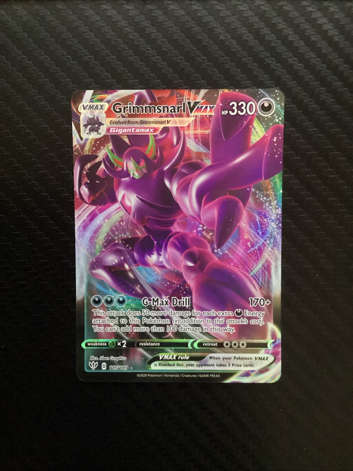 Grimmsnarl VMAX 115/189 Full Art Darkness Ablaze Pokémon Card NM