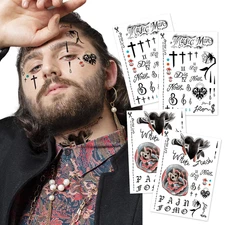 Cosplay Hip-Hop Temporary Face and Body Tattoos,4-Sheet Fake Rapper-Inspired Tat