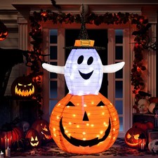 Collapsible Light up Pumpkin Ghost Halloween Decorations Outdoor, 3FT Plastic...