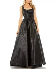 Mac Duggal Metallic Pleated Bodice Ballgown, Square Neckline, Black, 12