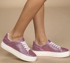 Betsey Johnson SB-Sidny Rhinstone Bling Crystal Platform Sneakers Light Pink 7