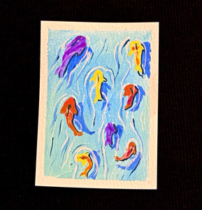 ACEO Original Art - Fish, Lake, River, Animals, Nature-Acrylic 2.5x3.5 by M.A.R