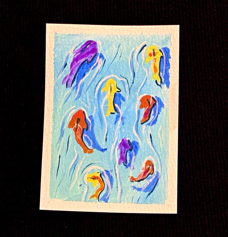 ACEO Original Art - Fish, Lake, River, Animals, Nature-Acrylic 2.5x3.5 by M.A.R